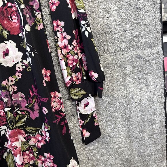 Karen Kane Black Floral Dress Long Sleeve Medium Scoop Neck Pink Purple Flowers - Picture 6 of 10